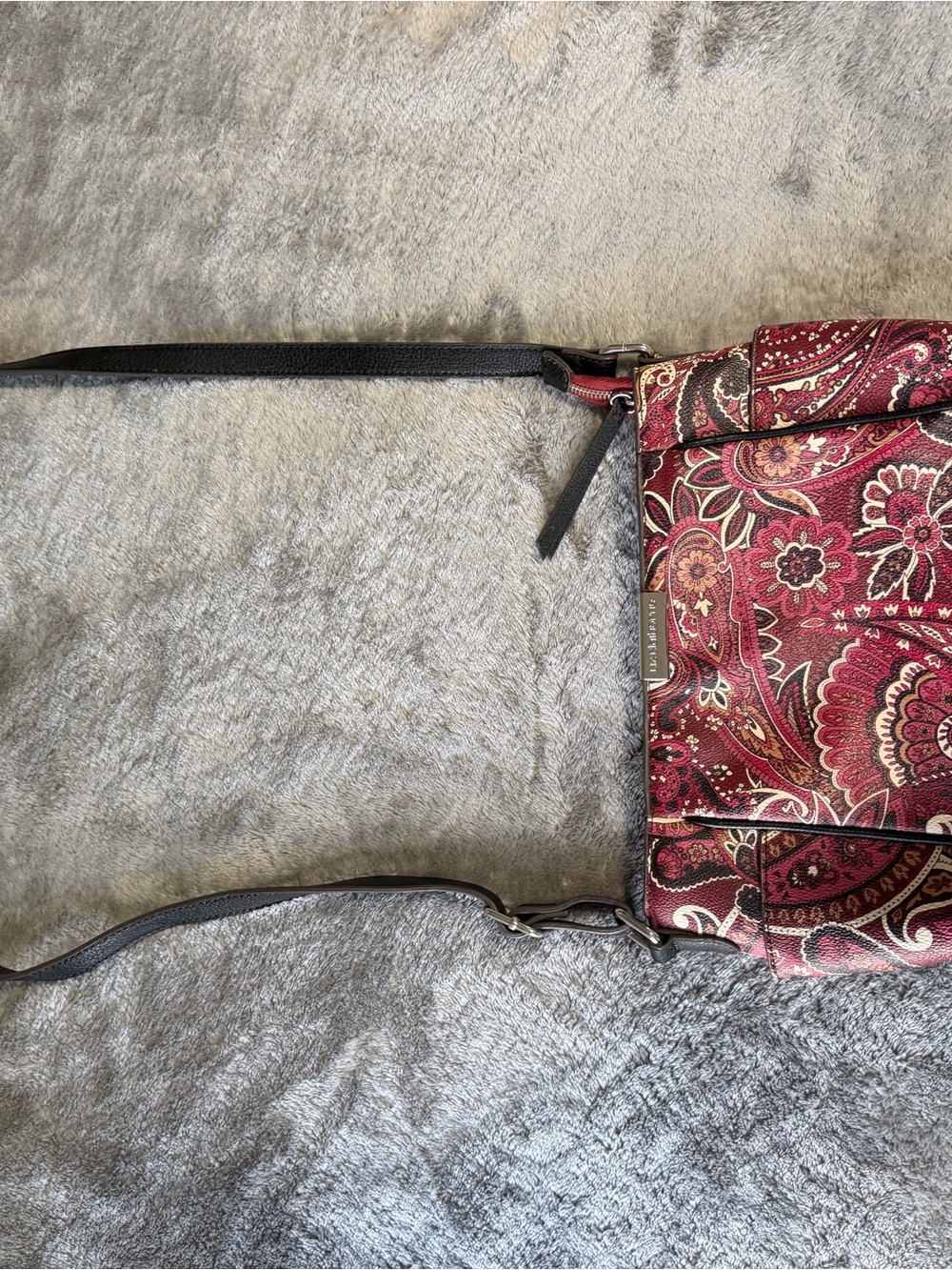 Liz Claiborne Burgundy Paisley Crossbody with Black Strap